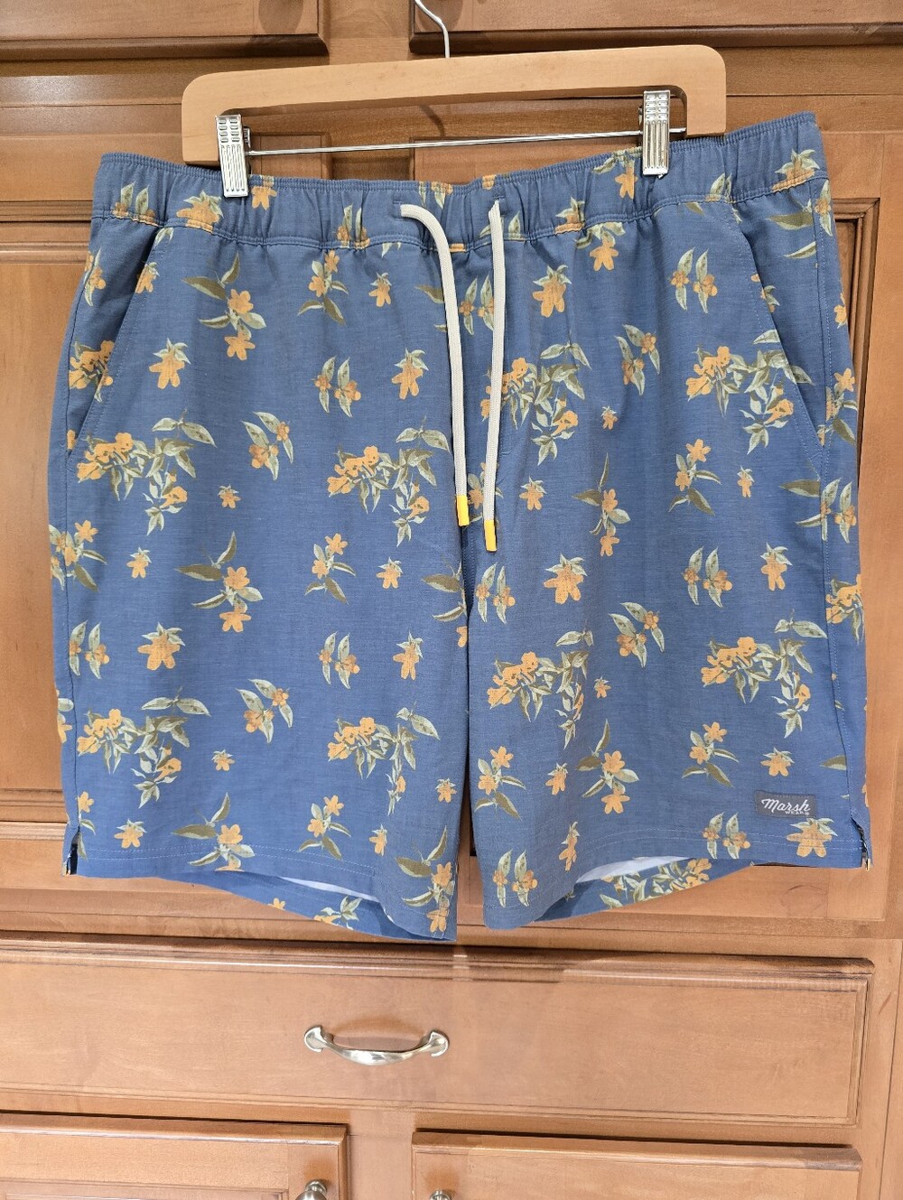 Men's Marsh Wear Blue Floral Swim Trunks - Yellow Accent